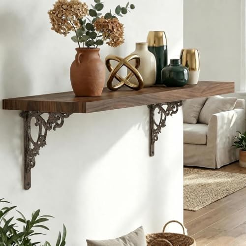 Cast Iron Victorian Scroll Shelf Brackets, 9 x 9 inch Antique Decor Shelves Bracket, Wrought Iron Corner Brackets,Wall D