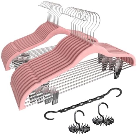 VECELO Premium Velvet Clothes Hangers Suit with Metal Clips (20 Pack)-Non Slip & Space-Saving with 1 Magic Hangers & 2 Tie Rack Excellent for Men and Women