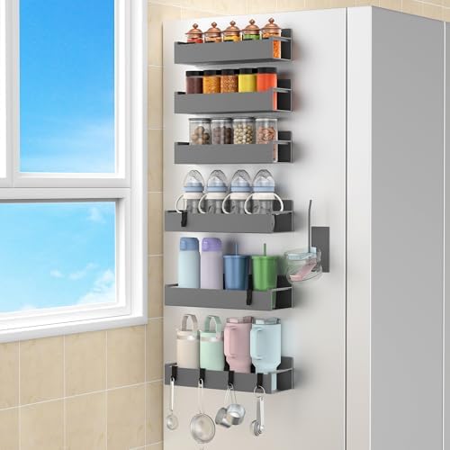 HuggieGems Magnetic Water Bottle Holder for Refrigerator, Cup Holder Organizer for Stanley and Tumbler for Kitchen, 6 Pa