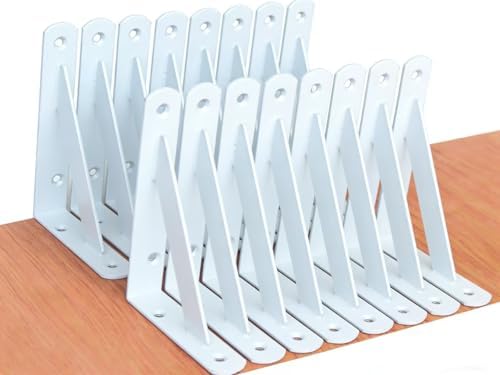 16 Pack L6 x H 4" White Heavy Duty Shelf Brackets with Screws Metal Shelf Brackets Shelf Support Angle Brackets for Shel