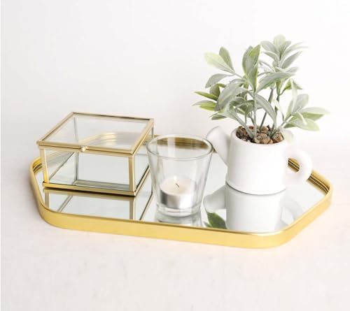 Perfum Trays,Gold Mirror Tray,Vanity Decorative Tray,Non Slip Hexagonal Perfume Organizer for Jewelry,Bathroom,Coffee Ta