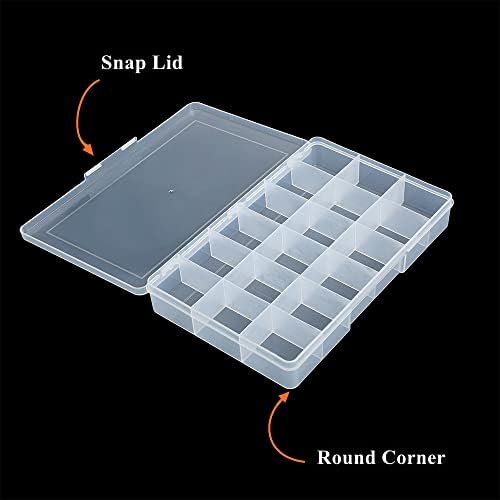 2 Pack Fixed 18 Grids Clear Plastic Compartment Container Case, Transparent Organizer Storage Divider Box with Lid for B