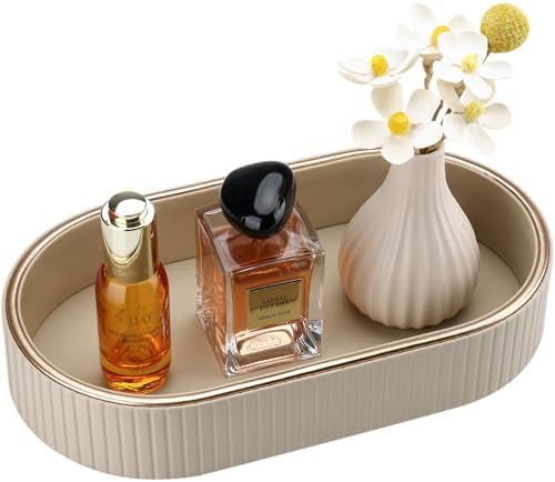 GORESE PU Leather Perfume Tray Nightstand Organizer, Small Oval Desk Tray Jewelry Trinket Trays Valet Organizer Key Bowl