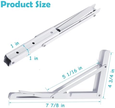CLT 8" White Folding Shelf Brackets Max. Load 220 lb, Heavy Duty DIY Wall Mounted Shelf Bracket Space Saving for Table W
