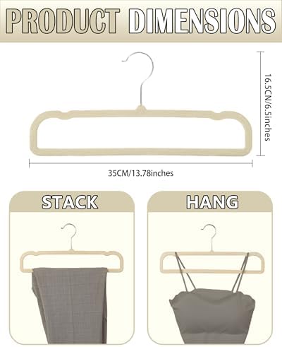 Velvet Hangers Non Slip - 20 Pack Pants Hangers for Closet - Thin Space Saving Clothes Hanger - Strong, Durable, Jean Perchas with 360 Degree Rotatable Hook for Tank Top (Beige Silver Hook)