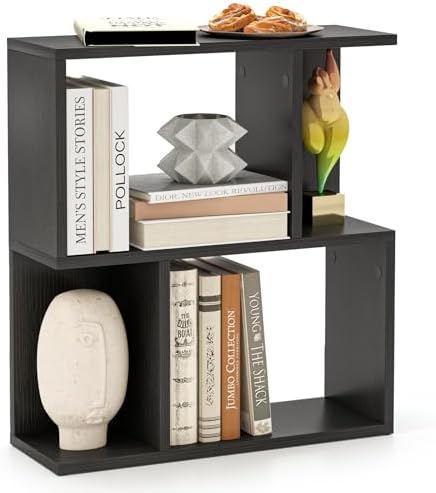 Tangkula 3 Tier Geometric Bookshelf, S Shaped Open Bookcase with Storage, Home Office Decor, Freestanding Wood Display S