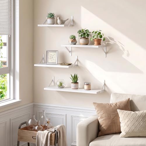 YGEOMER 4 Different Sizes Floating Shelves for Wall Home Decor, White