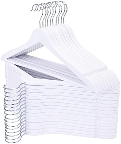Wooden Hangers 30 Pack, Wood Hangers with Extra Smooth Finish, Precisely Cut Notches & Chrome Swivel Hook, Wooden Clothes Hangers for Shirt Coat Jacket Dress, White