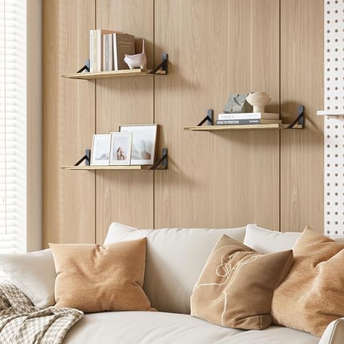 YGEOMER 16.5in Floating Shelves for Wall, Light Carbonized Brown Set of 6