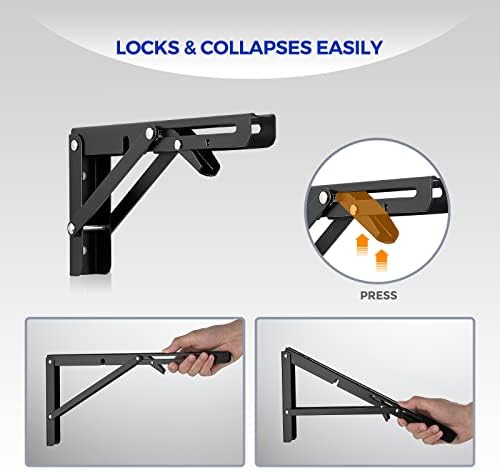 Ravinte Matte Black Folding Shelf Brackets, 12 Inch, 2 Pack