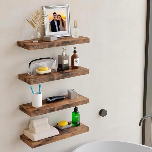 Vervida® Rustic Brown Floating Wall Shelves 24in Set of 3 Holds 38lbs