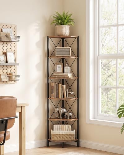 CHOEZON 6-Tier Corner Shelf, Corner Bookcase, 66.9" Tall Vertical Display Rack, Plant Stand, Open Storage Shelf, for Liv
