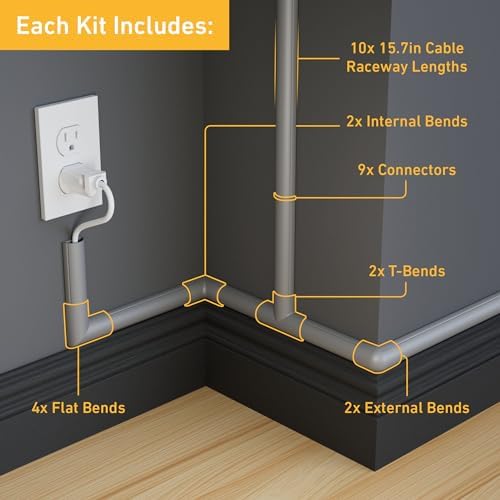 D-Line 157in Cord Cover Kit, Self-Adhesive Wire Hiders, Cable Raceway to Hide Wires on Wall, Electrical Cable Management