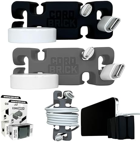 CordBrick 2PK Silicone + Steel Weighted Cord Holders for Nighstand, Cable Wraps for Travel, iPhone Accessories, Small Gr