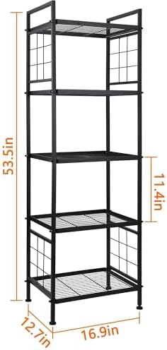 GIOTORENT 5-Wire Standing Book Shelf & Bookcase, Metal Storage Shelving Unit Pantry Rack for Laundry Kitchen Bathroom Or