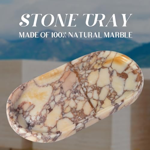 Koville Natural Marble Tray for Decor, Marble Vanity Tray for Perfume, Cosmetics, Jewelry, Stone Decorative Trays for Dr