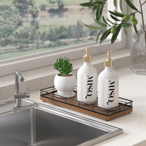 Wooden Decorative Tray, Oak 11.2" L Coffee Table Tray for Kitchen Countertop Soap Sponge Holder Candle Nightstand Table 