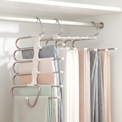 Pants Hangers Space Saving 5 Tier - 4 Pack Closet Organizers and Storage Closet Organizer,Anti-Slip Design,Closet Organizers and Storage for Pants Jeans Skirts Scarf Legging