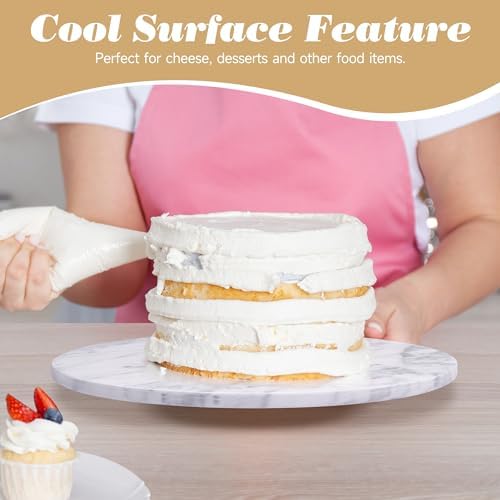 Marble Lazy Susan, 12" Cake Turntable for Decorating, Natural Marble Cake Stand Turntable Baking Supplies for Displaying