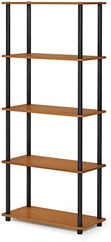 Furinno TURN-N-TUBE Storage Shelves, 5-Tier Book Shelf, Corner Shelf, Toolless Open Shelves, for Organization and Storag