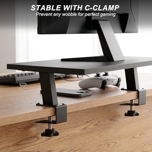 15-Inch Desktop Clamp-on Shelf & Monitor Riser, 2-in-1 Reversible Design – Fits Either Side of Desk, C-Clamp for Stabili