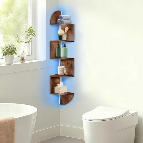 Corner Shelf Wall Mounted Corner Floating Shelves with Light