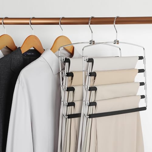 TOPIA HANGER Pants Hangers Space Saving with 5 Tiers Non-Slip Foam Padded