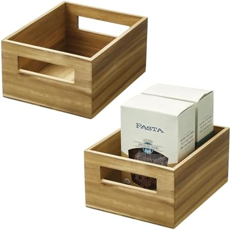iDesign Acacia Wood Pantry Storage Bin with Handles - Set of 2