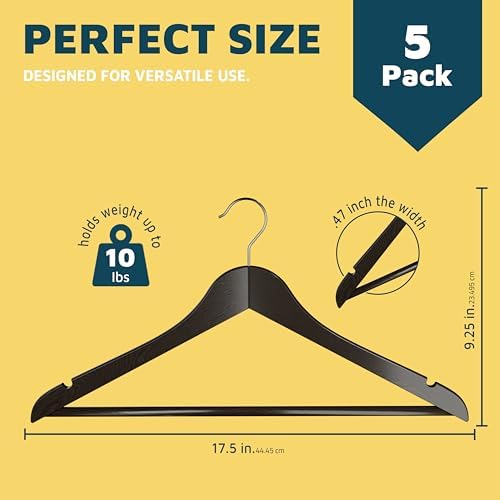 Lifemaster Wooden Clothes Hangers – with 360 Degree Swivel Hook and Non-Slip Shoulder Notch, Holds Up to 10 lbs, Pants B
