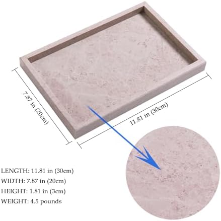 Yew & Tulip Natural Pink Marble Vanity Tray, Nature Rose Cream Marble Serving Tray for Bathroom, Kitchen, Vanity, Home D