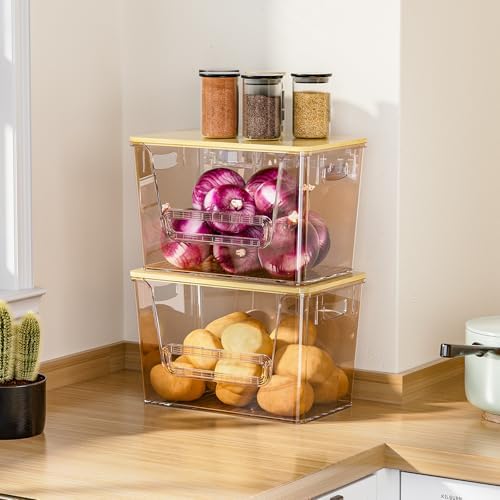 Delamu 2 Set Pantry Organizers and Storage,Trash Bag Dispenser with Bamboo Top,Stackable Trash Bag Dispenser Under Sink 