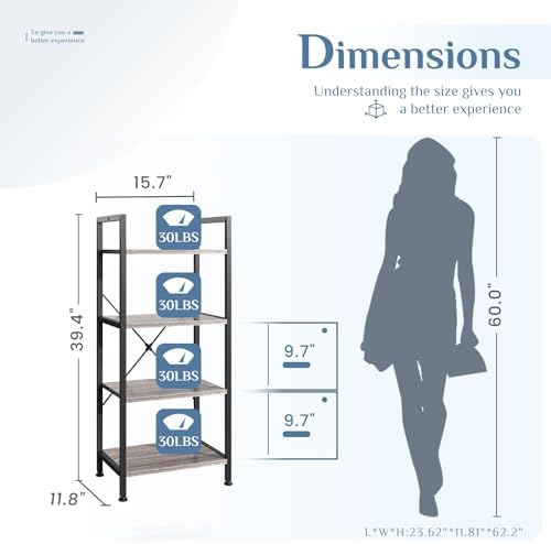 DUMOS 4 Tiers Open Bookshelf, Classic Freestanding Tall Display Shelf