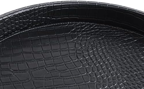 HofferRuffer Faux Leather Round Serving Tray, Vegan Croco Leather Decorative Tray, Food Tray for Storage Drinks, Snack &