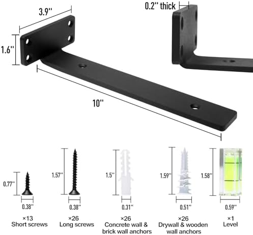 HITOMEN Heavy Duty Floating Shelf Brackets, 10-Inch (1/5'' Thick) Hidden Shelves Hardware, Iron L Brackets, Rustic Indus