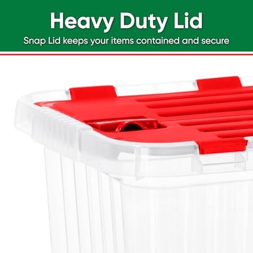 Superio Red Storage Box with Red Hinged Lids, Plastic Container Bins for Organizing with Attached Lid, Stackable Crates,