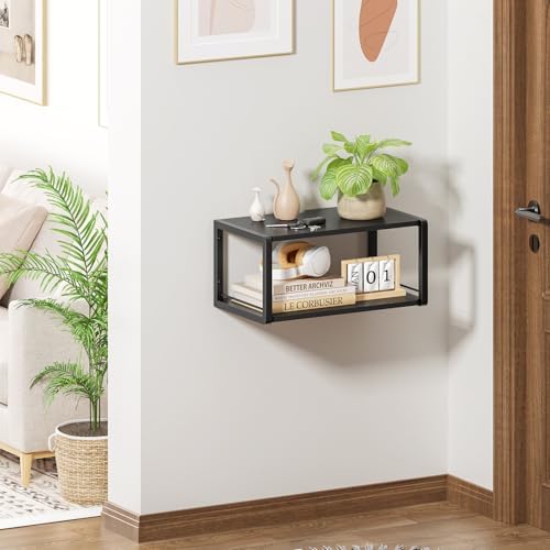 Floating Nightstand Set of 2, Wood Bedside Shelf Wall Mounted Nightstand with Heavy-Duty Frame, Floating Bedside Table f