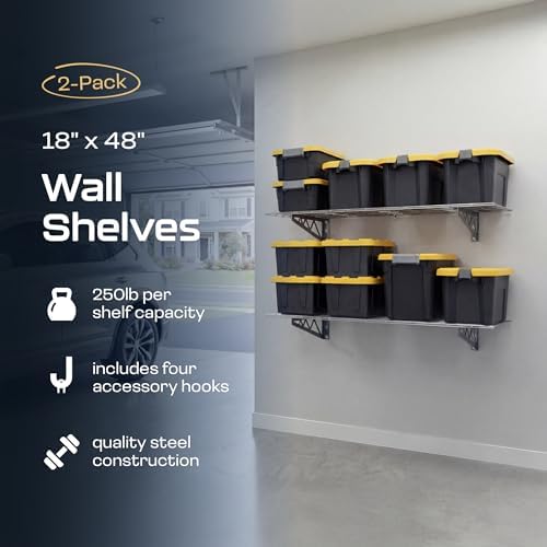 MonsterRax 18x48 White Garage Wall Shelf 2-Pack, 500lb, White