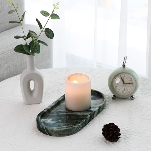 Koville Green Marble Tray for Bathroom Countertop, 10"x5" Natural Marble Vanity Tray Perfume Trays for Dresser, Stone Je