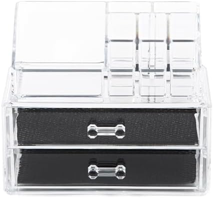 Compactor Make-up and Jewellery Storage Box, With 2 Drawers, Transparent, Polystyrene, Fabric Lining, 18.8 x 11.7 x H. 1