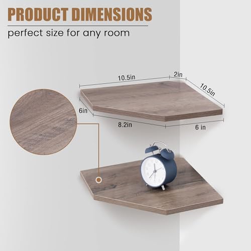 Fun Memories Corner Shelf Wall Mount, Floating Corner Shelves, Set of 2 Corner Wall Shelf Organizer, Rustic Wood Wall St