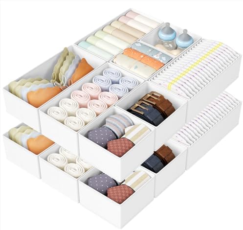 DIMJ Drawer Organizers Clothes, Set of 16 Dresser Organizer Bins, Fabric Closet Organizers and Storage, Shallow Drawer D