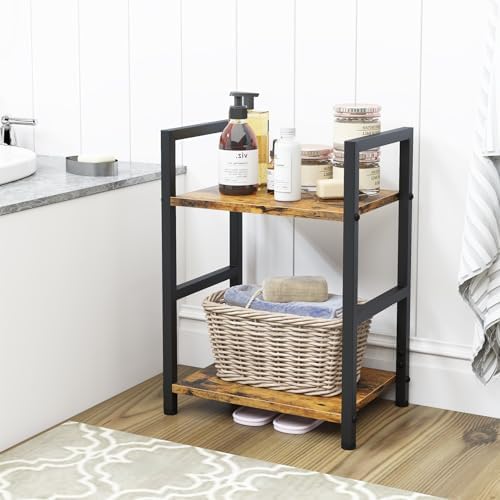 Small Bookshelf for Small Space, 2 Tier Industrial Bookcase,Narrow Book Case Storage Organizer Book Shelf for Living Roo