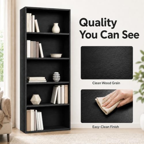 IULULU 53 Inch Tall Bookshelf, 5 Tier Bookcase with Open Storage Shelves