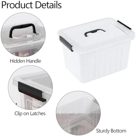 Clear Storage Latch Bin 12 Quart, Plastic Organizing Box, 6-Pack
