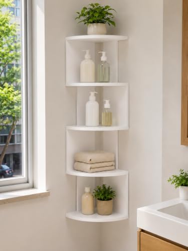 5-Tier Corner Wall Shelf, 30.7 in Tall PVC Corner Storage Shelf, Wall Mounted Corner Organizer Rack for Bathroom, Kitche