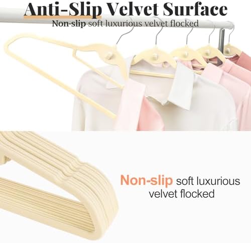 Velvet Felt Stackable Hangers 50 Pack, Thin & Space Saving, Ivory