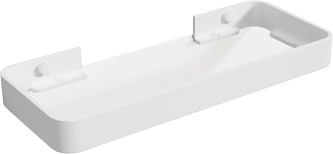 Danpoo 12-Inch Wall Shelf, Clear Tempered Glass with Matte White Aluminum Frame – Versatile Floating Bathroom Organizer
