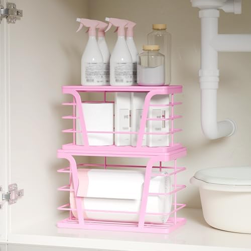 TIDIIABODE 2 Pack Pink Trash Bag Holder - Stackable Garbage Bag Dispenser with Bamboo Top, Kitchen Accessories & Decor, 