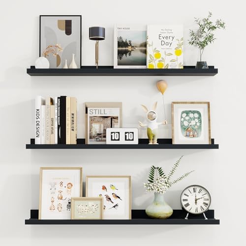 Axeman 30 Inch Floating Shelves, Black Picture Ledge Shelf Set of 3