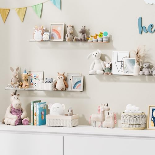 upsimples 18 Pack Acrylic Shelves for Wall Storage, 15" x 4“ Floating Bookshelves for Kids, Display Shelf Organizer for 